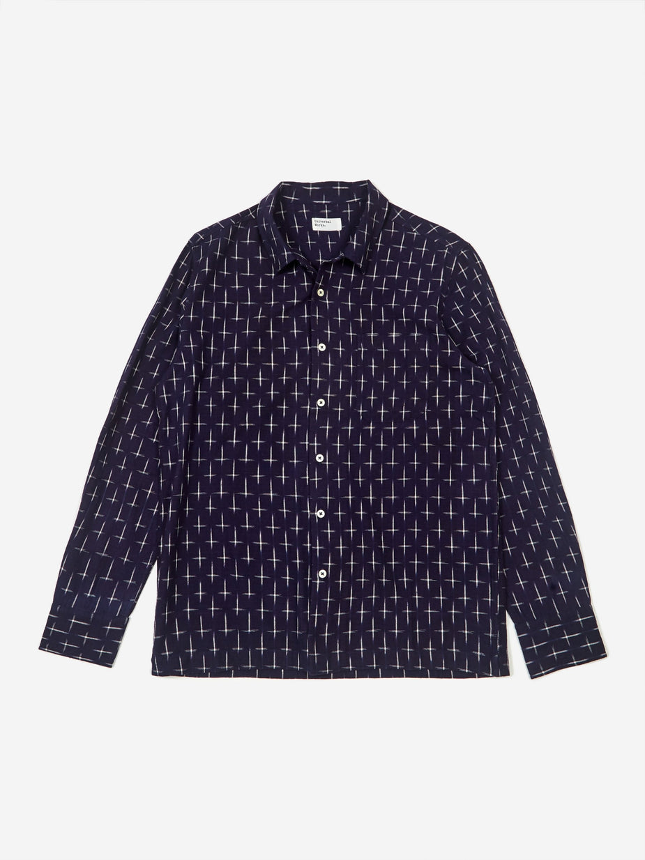 Universal Works Universal Works Garage Shirt - Ikat Cross Indigo - Blue