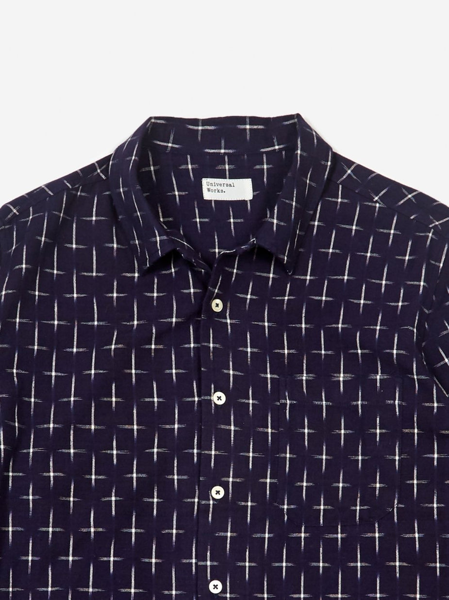 Universal Works Universal Works Garage Shirt - Ikat Cross Indigo - Blue