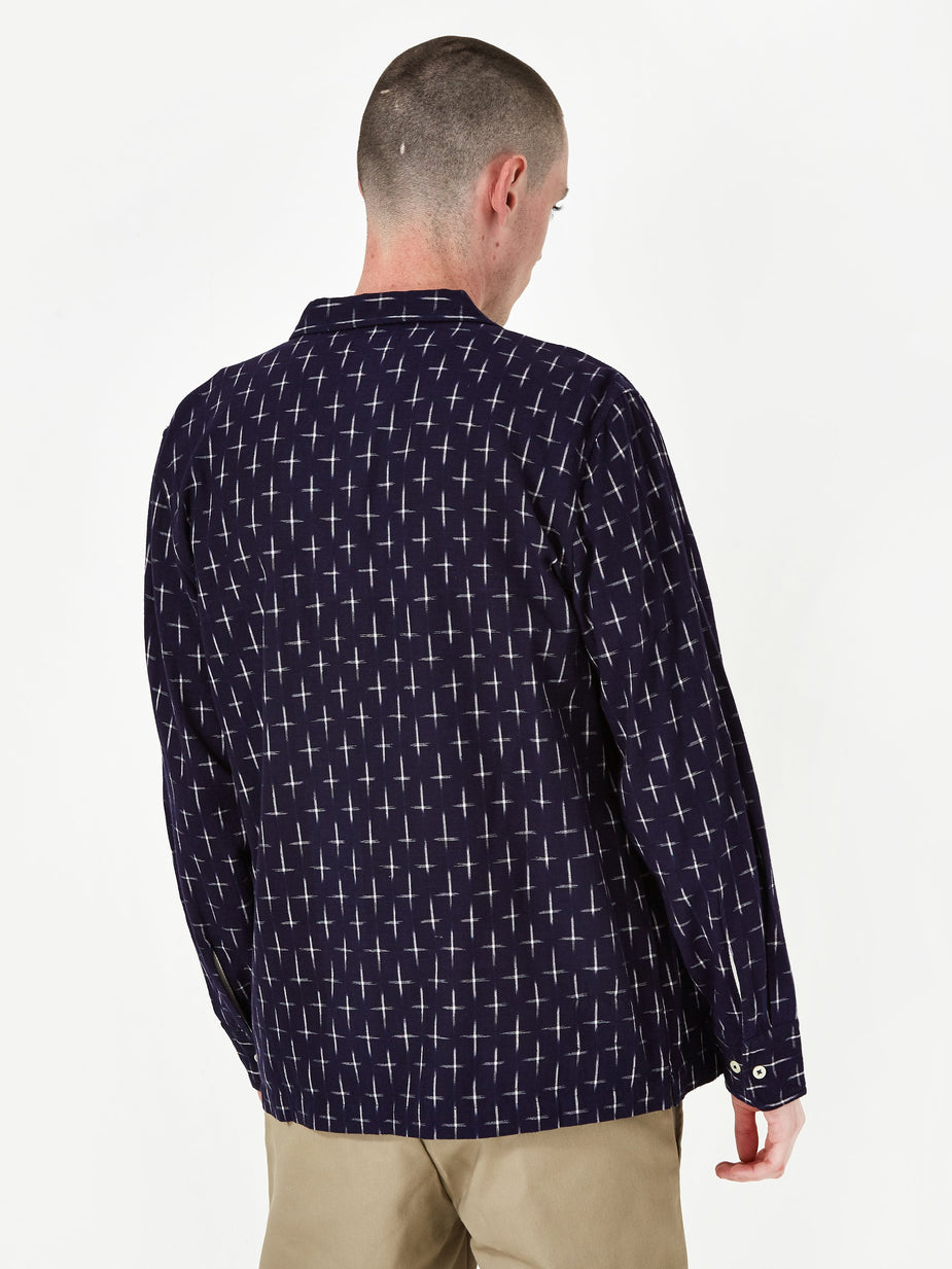 Universal Works Universal Works Garage Shirt - Ikat Cross Indigo - Blue