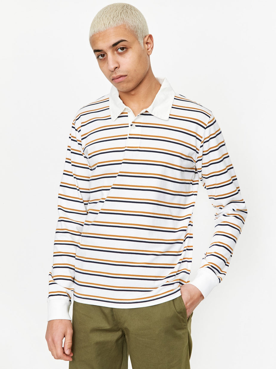 Universal Works Universal Works Narrow Stripe Rugby Shirt - Ecru - Neutrals