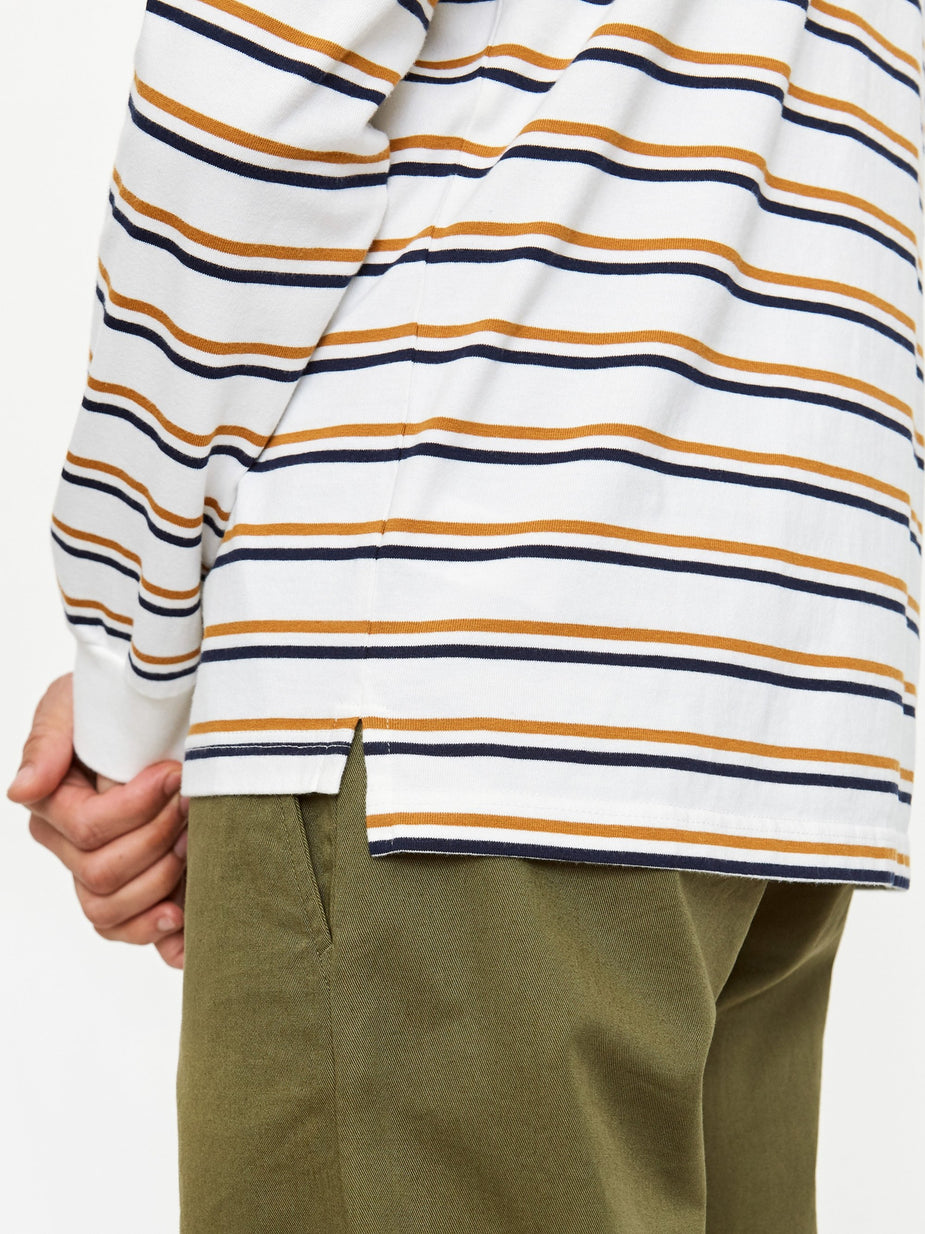 Universal Works Universal Works Narrow Stripe Rugby Shirt - Ecru - Neutrals