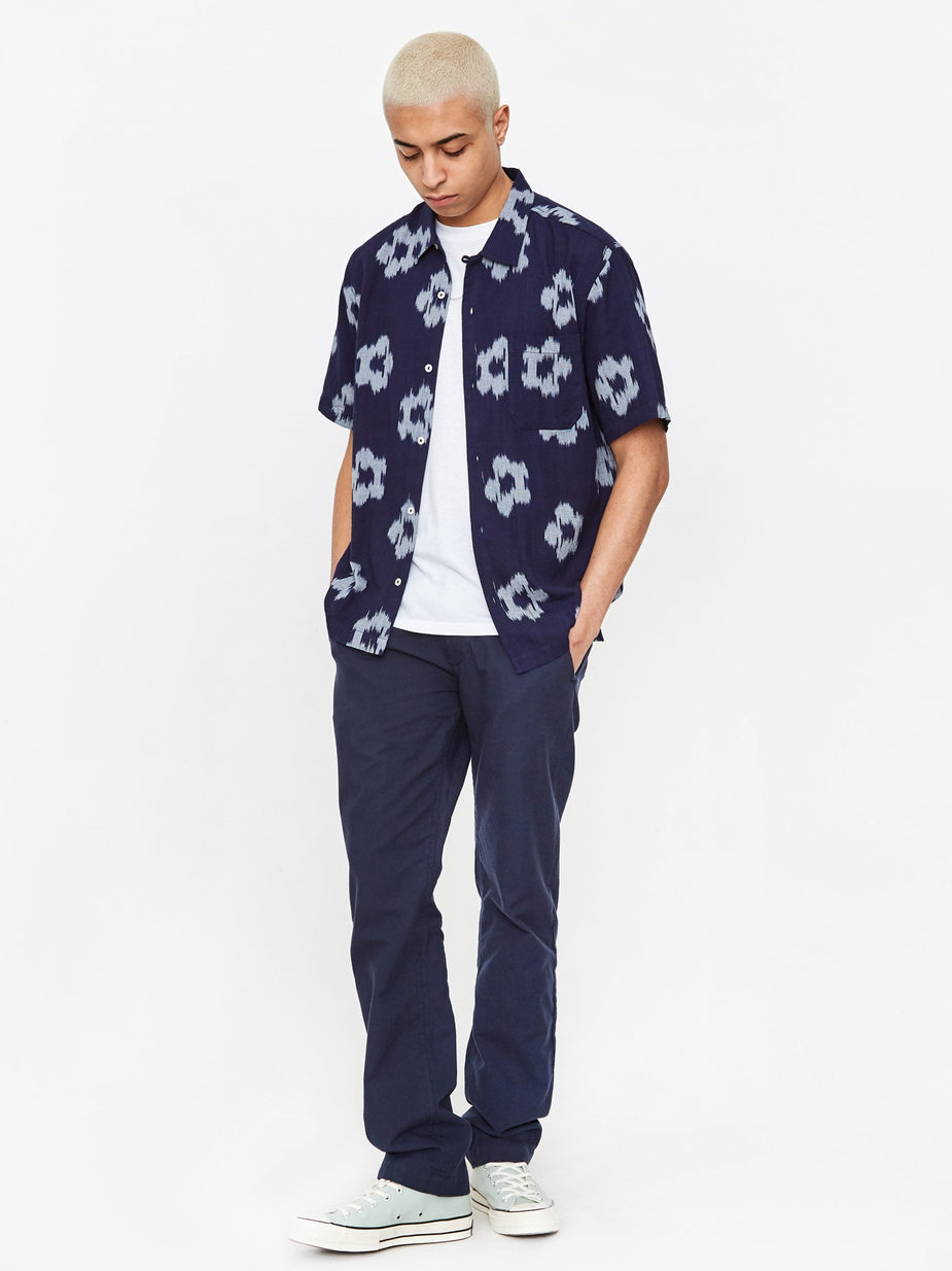Universal Works Universal Works Road Shirt - Ikat Flower Indigo - Blue