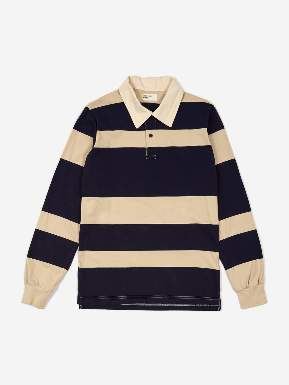 Universal Works Universal Works Rugby Shirt - Ecru/Navy Stripe - Neutrals