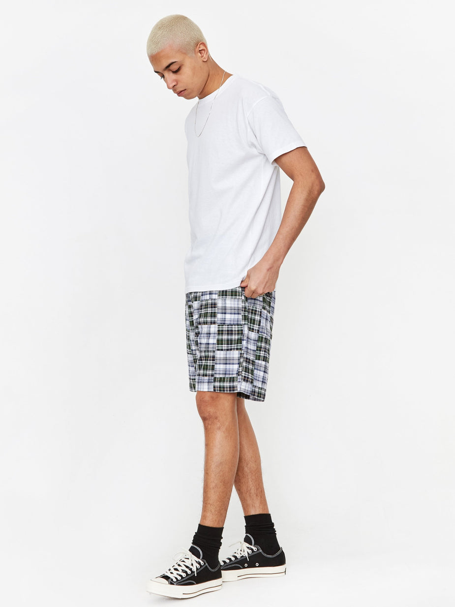 Universal Works Universal Works Track Short - Patchwork Madras Blue - Blue