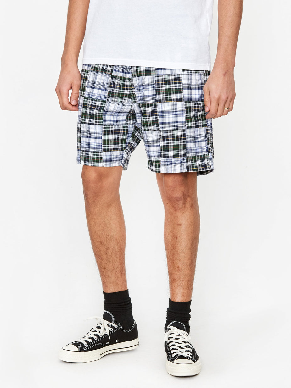 Universal Works Universal Works Track Short - Patchwork Madras Blue - Blue