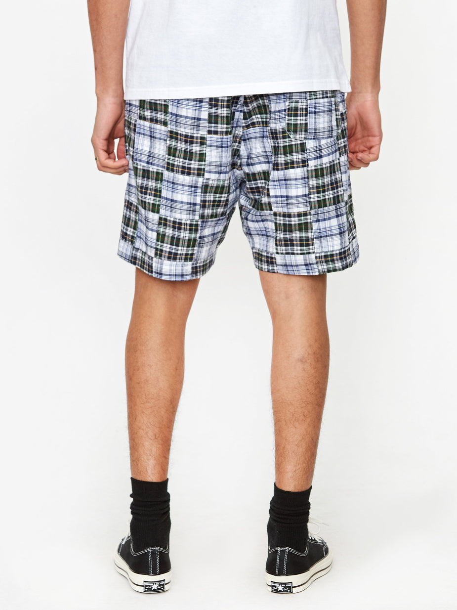 Universal Works Universal Works Track Short - Patchwork Madras Blue - Blue