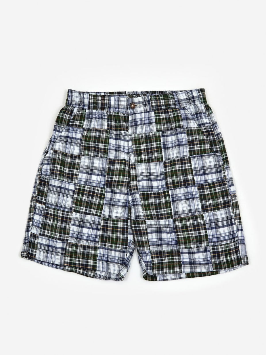 Universal Works Universal Works Track Short - Patchwork Madras Blue - Blue