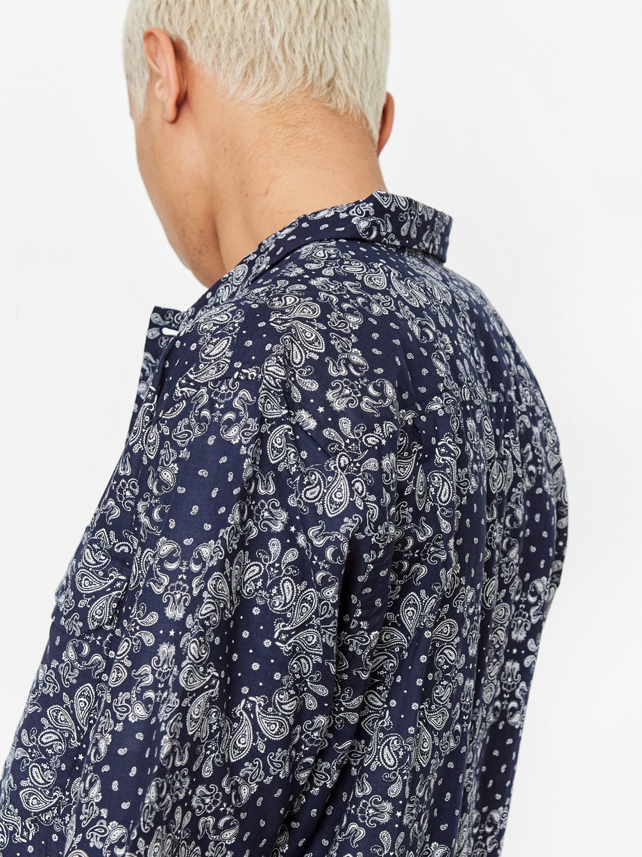 Universal Works Universal Works Utility Shortsleeve Shirt - Bandana Cotton Navy - Blue