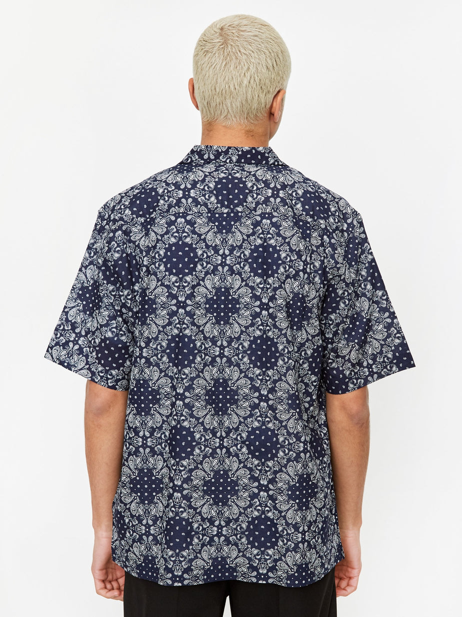 Universal Works Universal Works Utility Shortsleeve Shirt - Bandana Cotton Navy - Blue