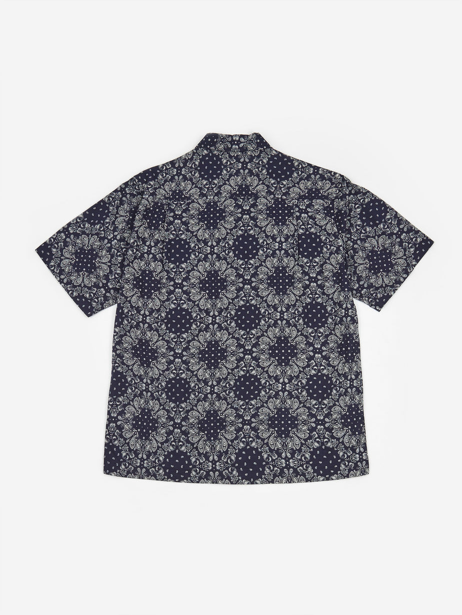 Universal Works Universal Works Utility Shortsleeve Shirt - Bandana Cotton Navy - Blue