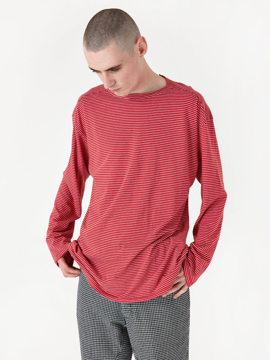 Unused Unused Striped Longsleeve T-Shirt - Red/White - Red