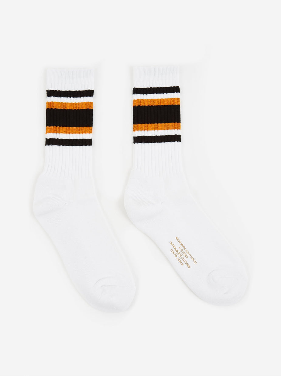Wacko Maria Wacko Maria Skater Socks (Type-2) - White/Orange - Orange