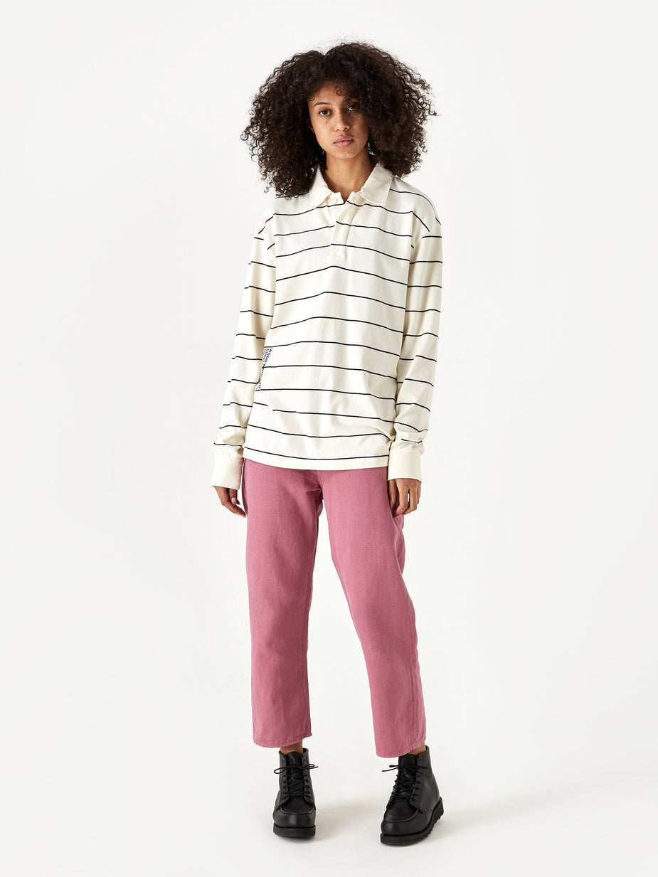 Wood Wood Wood Wood Beck Longsleeve Polo Top - Off White Stripe - White