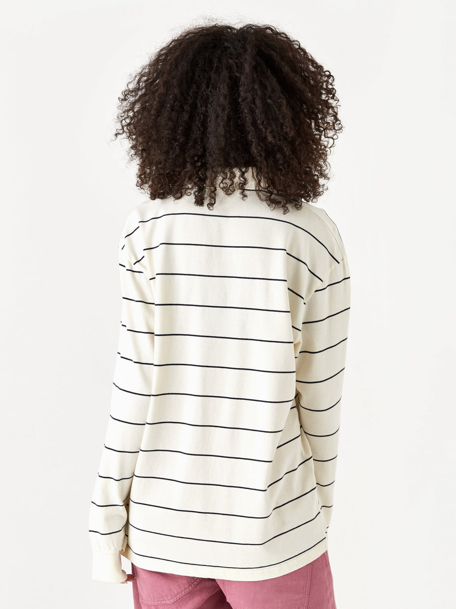 Wood Wood Wood Wood Beck Longsleeve Polo Top - Off White Stripe - White