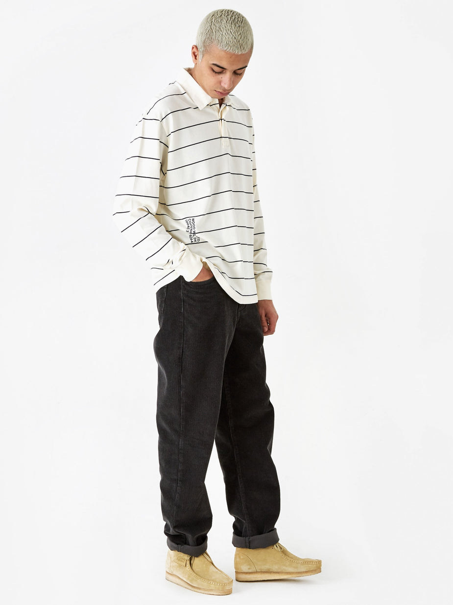 Wood Wood Wood Wood Beck Longsleeve Polo Top - Off White Stripe - White