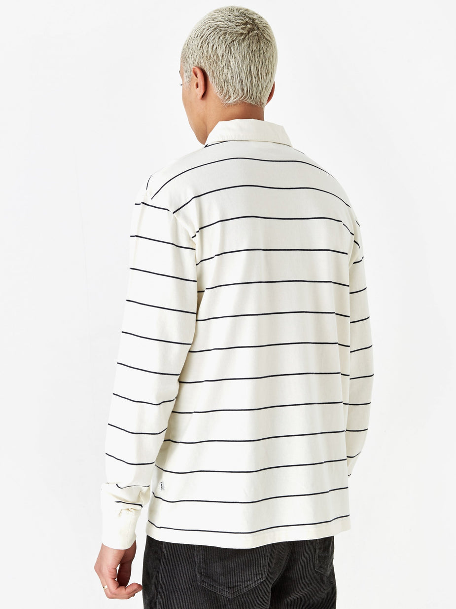Wood Wood Wood Wood Beck Longsleeve Polo Top - Off White Stripe - White