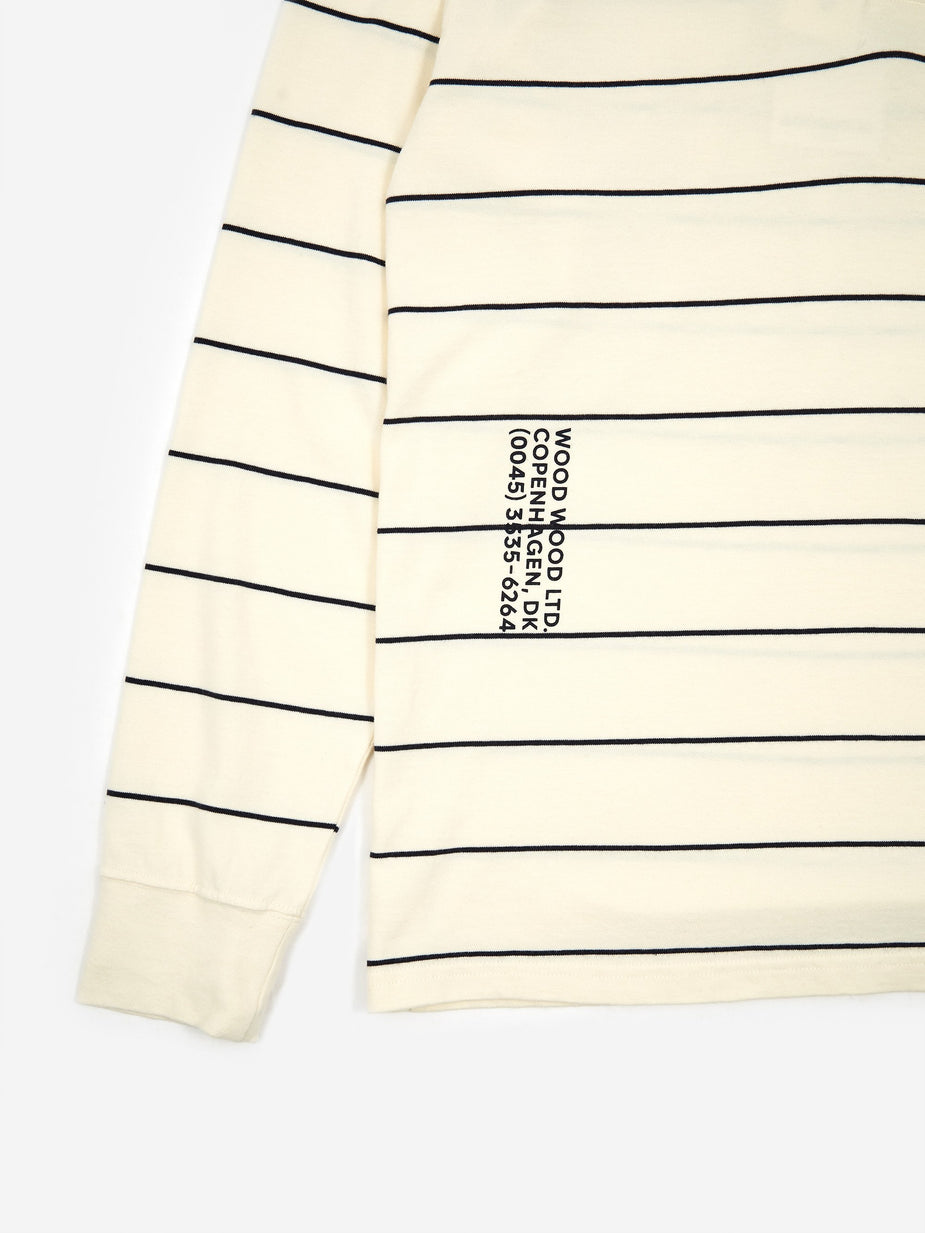 Wood Wood Wood Wood Beck Longsleeve Polo Top - Off White Stripe - White