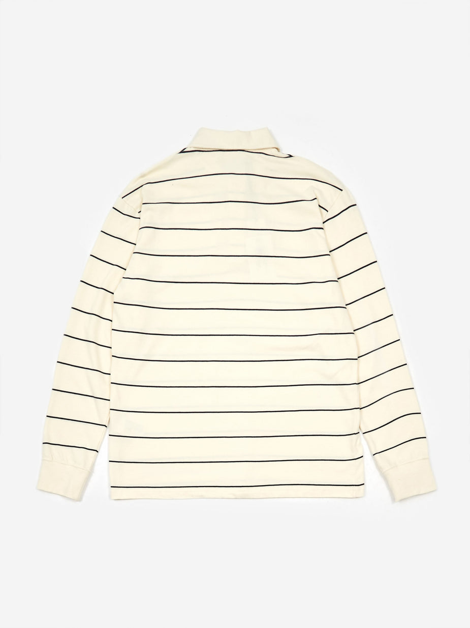 Wood Wood Wood Wood Beck Longsleeve Polo Top - Off White Stripe - White