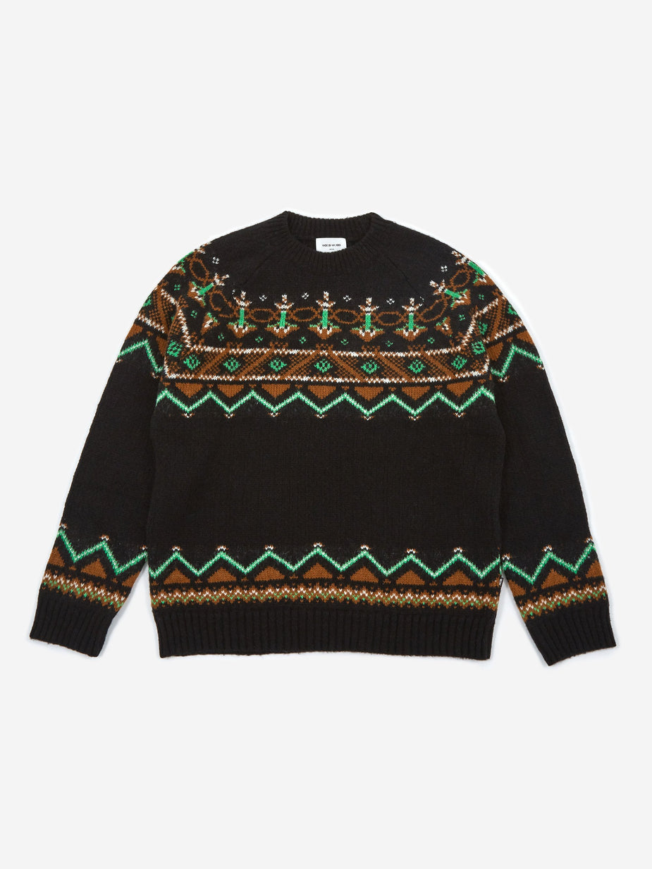 Wood Wood Wood Wood Gunther Sweater - Black Jacquard - Black