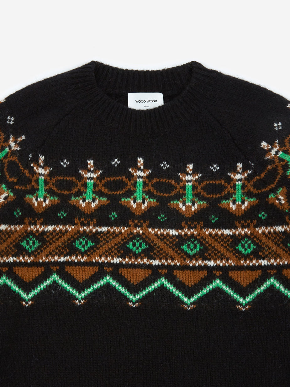 Wood Wood Wood Wood Gunther Sweater - Black Jacquard - Black