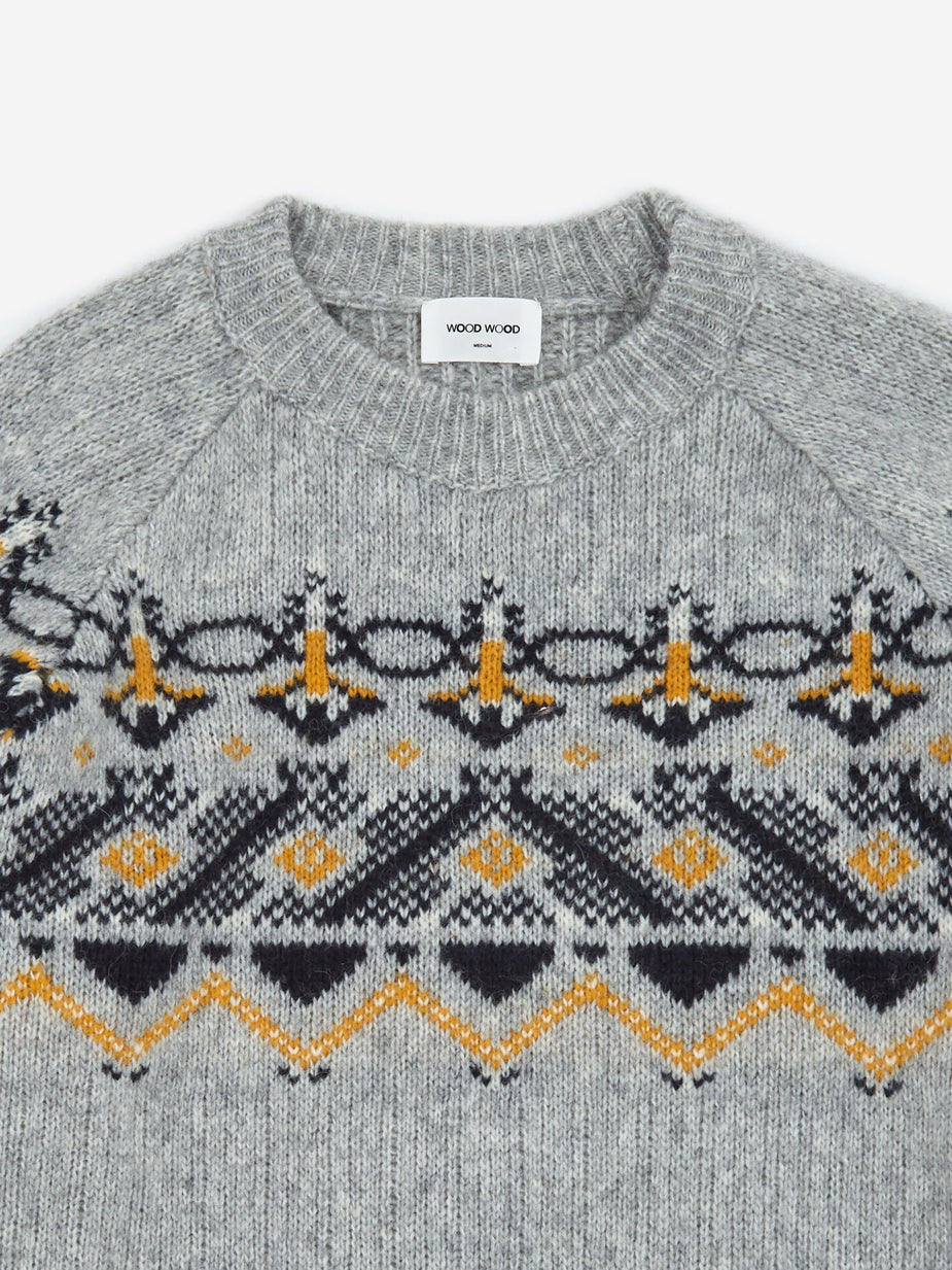 Wood Wood Wood Wood Gunther Sweater - Grey Jacquard - Grey
