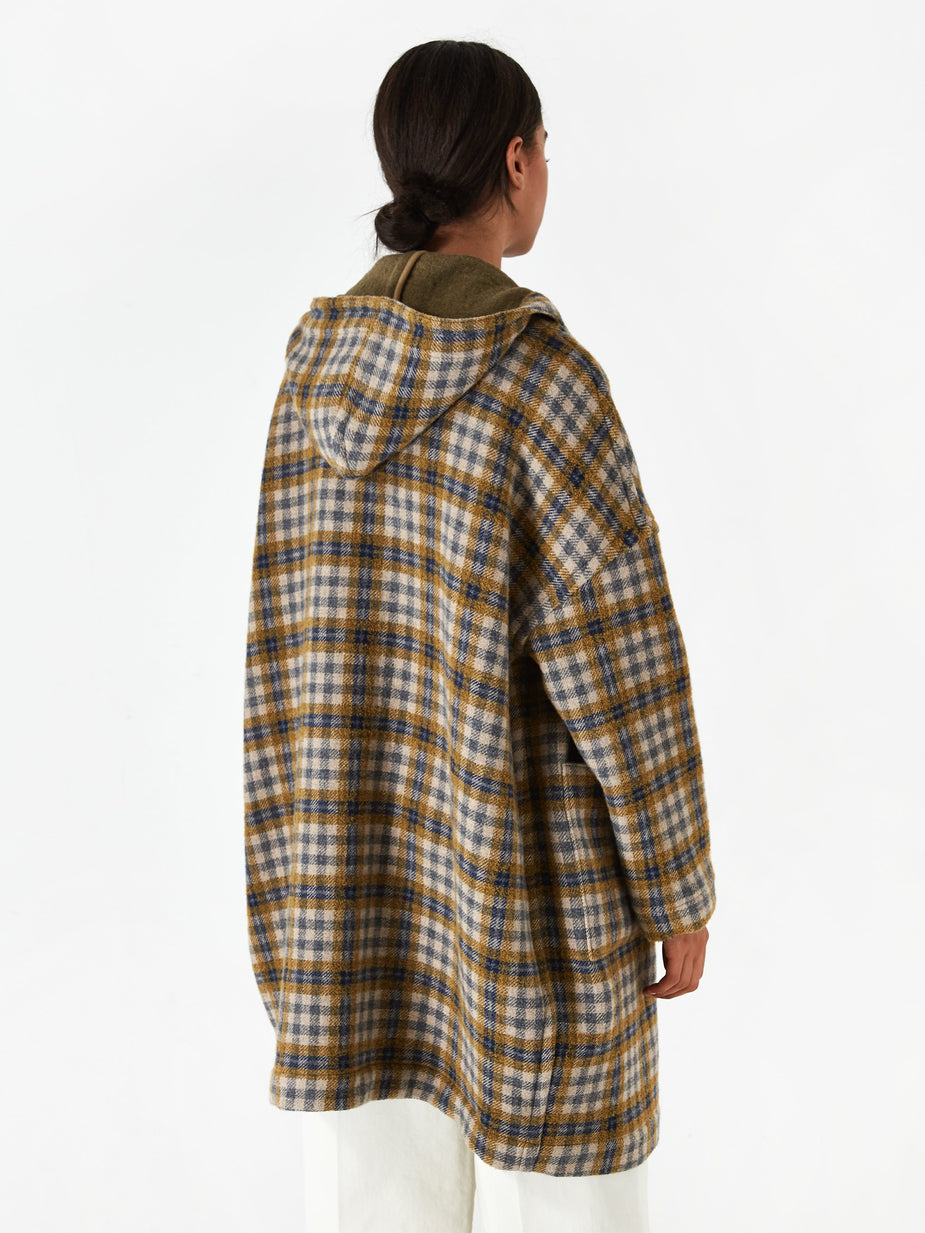 YMC YMC Cocoon Hood Coat - Olive Check - Green