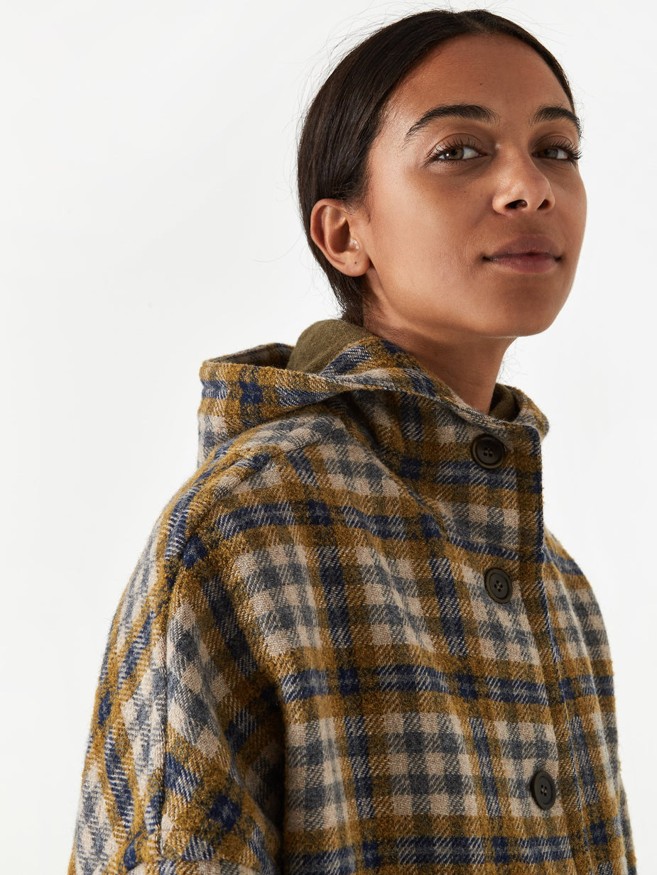 YMC YMC Cocoon Hood Coat - Olive Check - Green