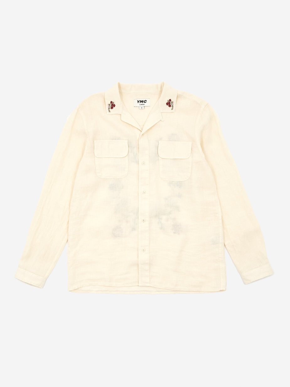 YMC YMC Embroidered Feathers Shirt - Ecru - Neutrals