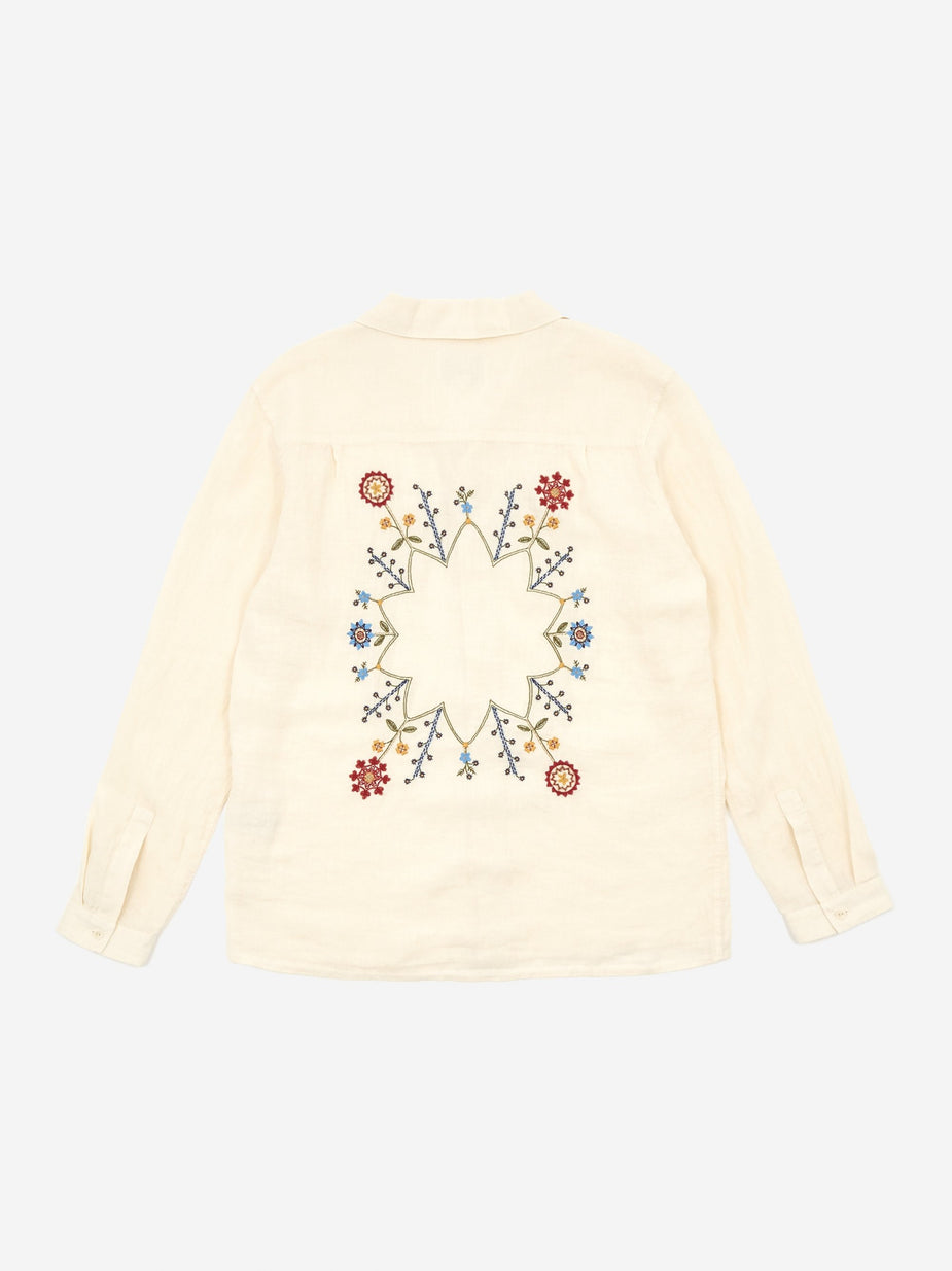 YMC YMC Embroidered Feathers Shirt - Ecru - Neutrals