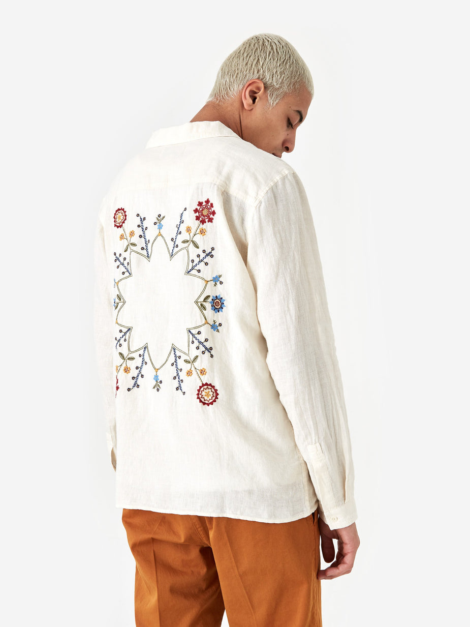 YMC YMC Embroidered Feathers Shirt - Ecru - Neutrals