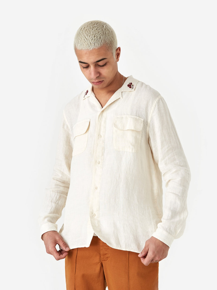 YMC YMC Embroidered Feathers Shirt - Ecru - Neutrals