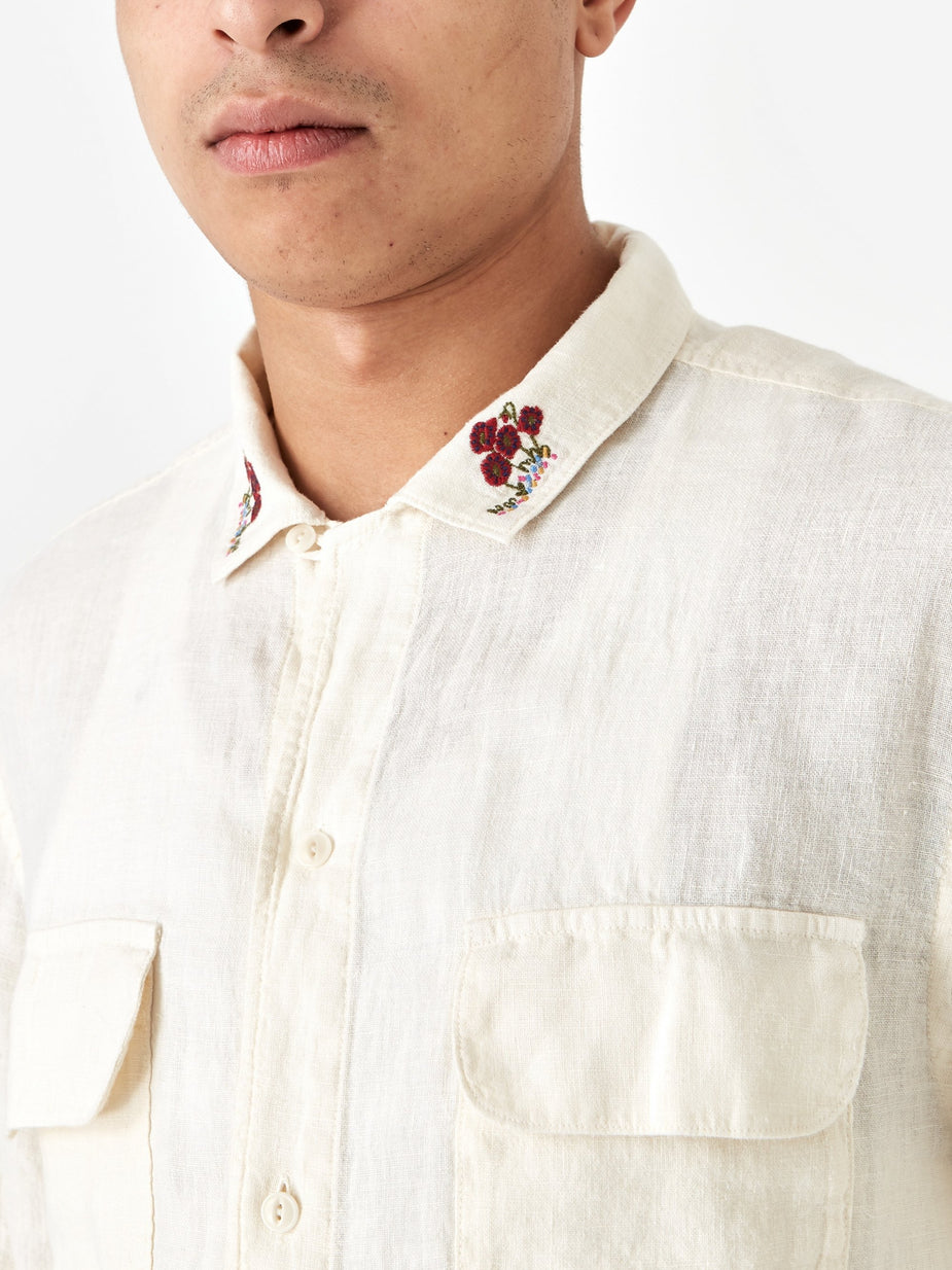 YMC YMC Embroidered Feathers Shirt - Ecru - Neutrals