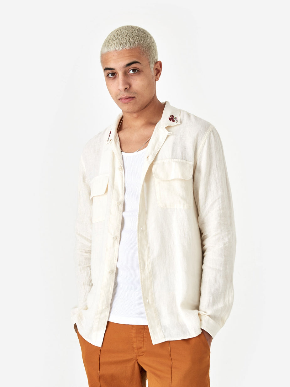 YMC YMC Embroidered Feathers Shirt - Ecru - Neutrals