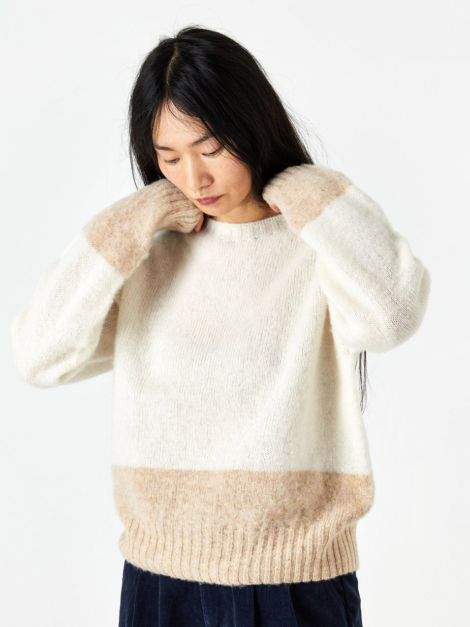 YMC YMC Renegade Crew Neck Jumper - Ecru/Tan - Orange