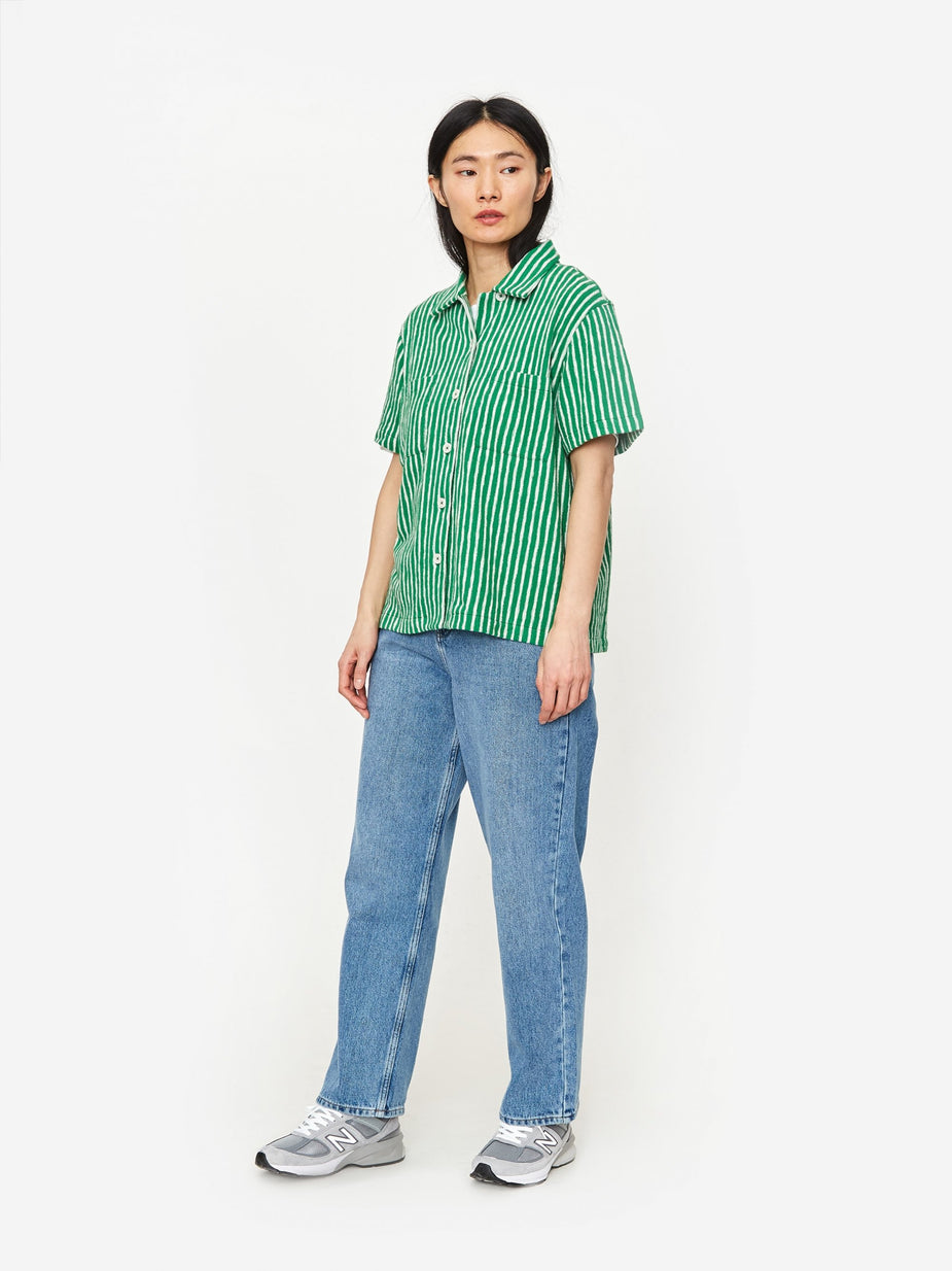 YMC YMC Vegas Shortsleeve Shirt - Green/Ecru Stripe - Green